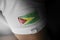Patch of the national flag of the Guyana on a white t-shirt