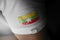 Patch of the national flag of the Myanmar on a white t-shirt