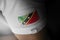 Patch of the national flag of the Saint Kitts and Nevis on a white t-shirt