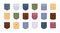 Patch pocket set. Design colored pockets of round, oval and rectangular shapes for clothes shirt, dress, denim, bag
