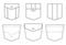 Patch pocket. Set of uniform patch pockets shapes for clothes, dress, shirt, casual denim style. Isolated icons.