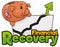 Patched Piggy Bank Showing a Chart with Financial Recovery Tendency, Vector Illustration