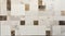 Patchwork arrangement of white marble and bronze tiles