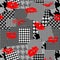 Patchwork of houndstooth pattern and lipstick imprints