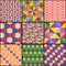 Patchwork from nine geometric multicolored patterns. Vector drawing