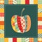 Patchwork pattern. Applique of cute colorful apple