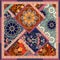 Patchwork pattern with flowers, mandalas and ornamental frame.