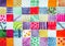 Patchwork quilt. Set of colorful prints patterns watercolor drawing