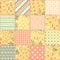 Patchwork seamless pattern with floral and geometric ornaments in warm pastel tones. Beautiful print for fabric