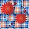 Patchwork tartan plaid seamless pattern. Striped floral background. Geometric repeat checks backdrop. 3d tiled ornaments with red