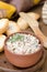 Pate of smoked fish with sour cream, herbs and toasts, vertical