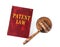 Patent Law book and wooden gavel on white background, top view