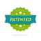 Patented label vector icon, flat cartoon rosette ribbon with patent text symbol, intellectual property protected green