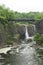 Paterson, NJ / USA - 7/8/20: Vertical view of the Great Falls of the Passaic River. a prominent waterfall, 77 feet 23 m high, on