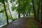 Path around Hrebikarna lake near czech city of Chomutov during autumnal rain on 9th october 2019