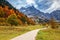 Path through autumn mountain landscape in the Alps, Engalm, Austria, Tirol