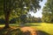 Path through the autumnal park in golden light