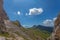 Path at the base of the western face of Mount Settsass, Dolomites, Italy