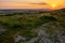 Path in Carphatian Mountains at sunset