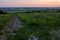 Path in Carphatian Mountains at sunset