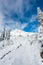 A path cover with snow in paradise area,scenic view of mt Rainier,Washington,USA.