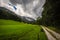 Path on the edge of forest to Schneeberg massif, near Puchberg, Alps, Lower Austria