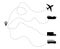 Path flight travel plane and trip transport symbols, airplane aviation aircraft transports symbol vector illustration