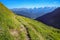 Path in the Georgian mountains with green valleys, Georgia, Great Caucasus