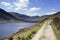 The path beside loch turret reservoir in the Scottish Highlands on a sunny day