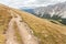 A path long an alpin pasture in the Italin Dolomites in autumn