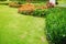 Path in lush and beautiful gardens, green lawns, Front lawn for background, Garden design, Beautiful shady landscape