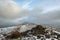 The path over Back Tor Cairn in the snow, Hope Valley, Peak District, Derbyshire