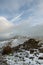 The path over Back Tor Cairn in the snow, Hope Valley, Peak District, Derbyshire