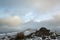 The path over Back Tor Cairn in the snow, Hope Valley, Peak District, Derbyshire