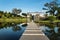 Path over lake in public park in Seogwipo, Jeju Island, South Korea