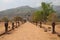 path at a ruined khmer hindu temple complex (vat phou or vat phu) - laos