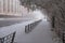 A path through snow-covered trees in Yakutsk city. Winter view of city