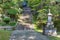 Path and steep stone steps, and trees, Eiheiji, Japan