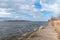 Path to estuary Vistula River to the Baltic Sea at windy day