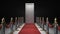 Path to fame concept red carpet leading to the close door 3d render on darck background