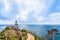 Path towards lighthouse in northern Italy, western extremity of the peninsula in the Gulf of Tigullio, Tyrrhenian Sea in Portofino