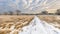 Path through Winter heathland landscape panorama Assen Drenthe