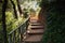 Path with wooden handrail.