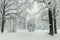 Path in the woods in winter, natural winter landscape background