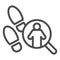 Pathfinder magnifier line icon. Footprint and searching, inspecting crime tracks. Jurisprudence design concept, outline