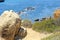 Pathway down to the jagged and rocky coastline near Albufeira