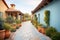 pathway leading to mediterranean clayroofed house