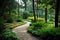 A pathway in the middle of a lush green forest