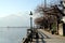 Pathway by picturesque lake