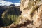 Pathway and rock face, Mount Saksarayuq, Andes mountains